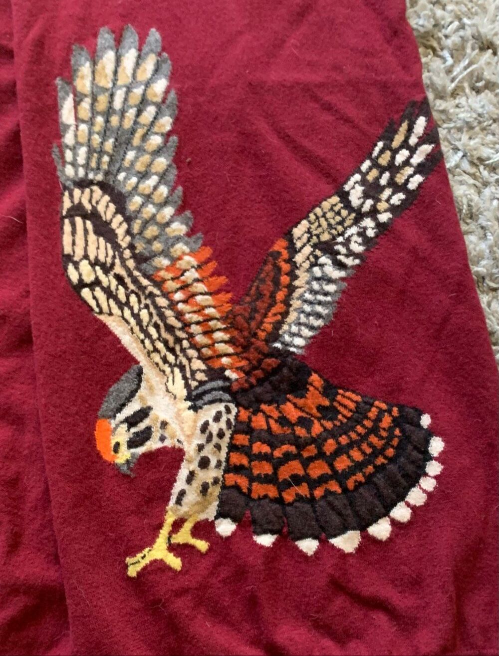 STELLA MCCARTNEY RARE ITALY Merino Wool EAGLE Long Scarf Wrap MAROON - Picture 2 of 6
